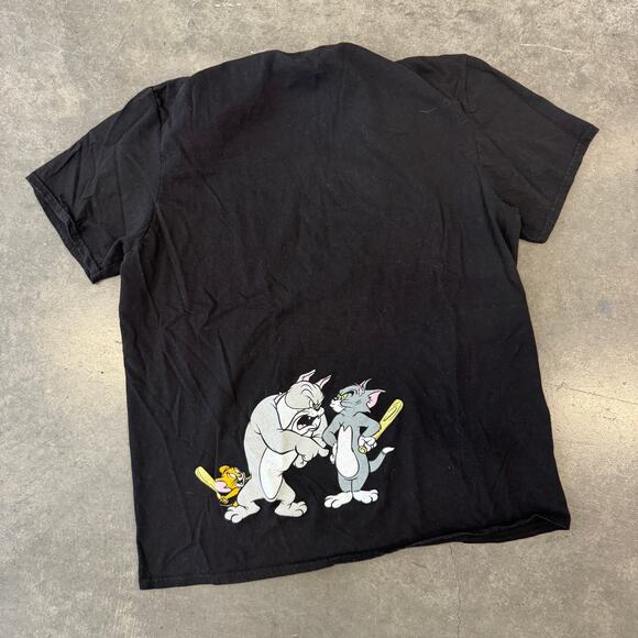Vintage Y2k Tom And Jerry Wrap Around Black Graphic Tee Men's XL - Picture 2 of 5